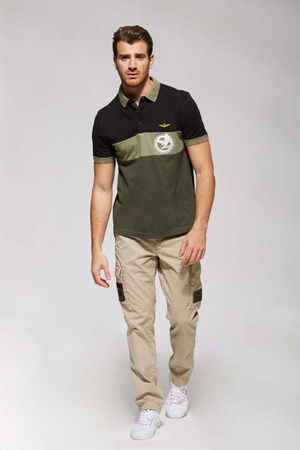 KOSZULKA POLO MĘSKA AERONAUTICA MILITARE verde-scuro r. L
